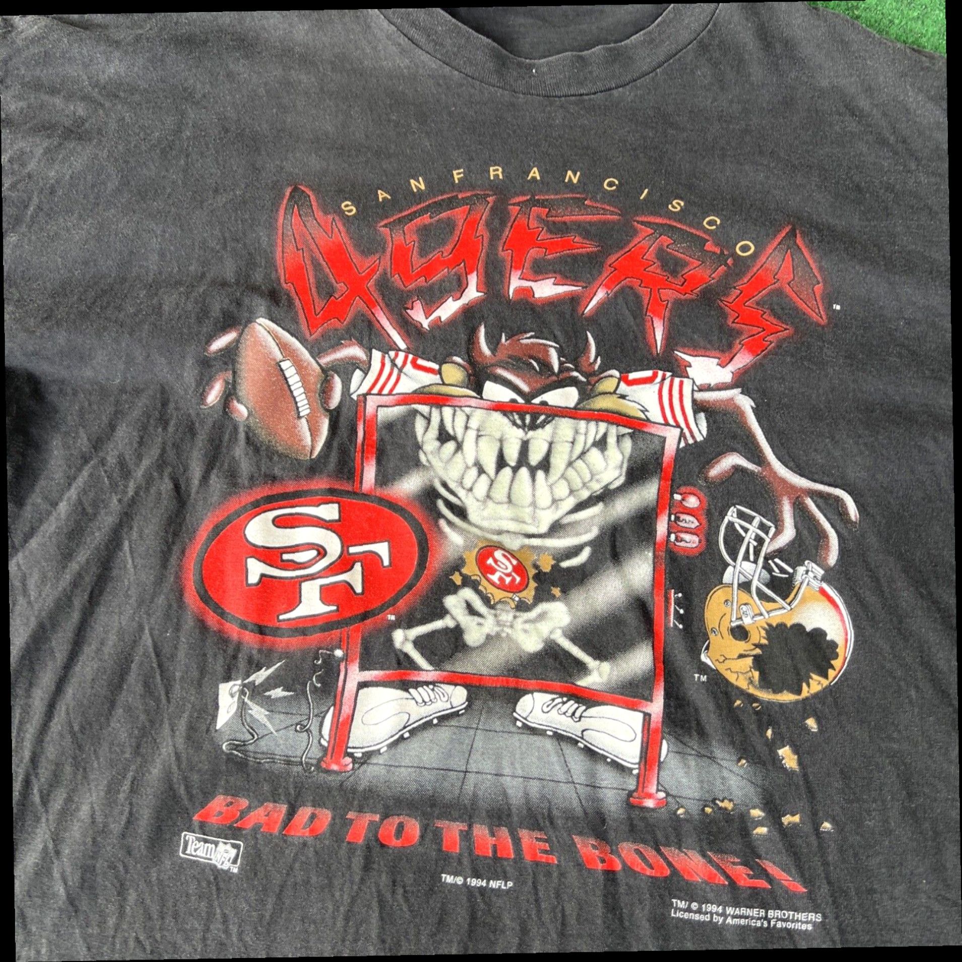 Vintage Vintage 49ers Taz Looney Tunes T Shirt Bad To the Bone All Over Print 1994 Rare Size US XXL / EU 58 / 5 - 2 Thumbnail