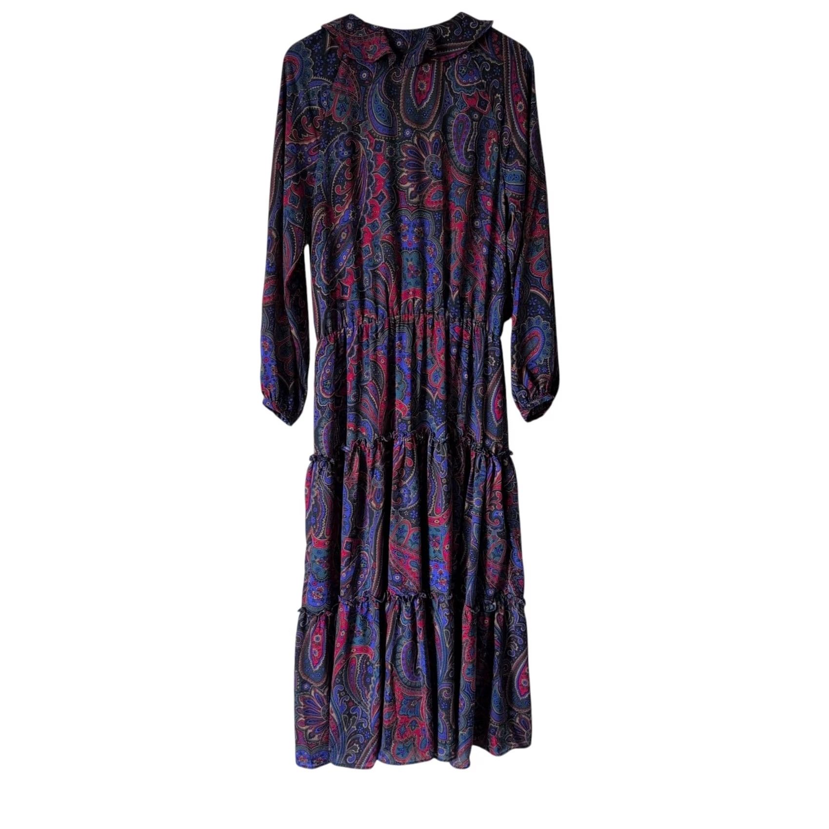 Ralph Lauren VINTAGE Ralph Lauren Maxi Dress 6 Blue Red Print Paisley Georgette Long-Sleeve Womens Girls Size M / US 6-8 / IT 42-44 - 5 Thumbnail