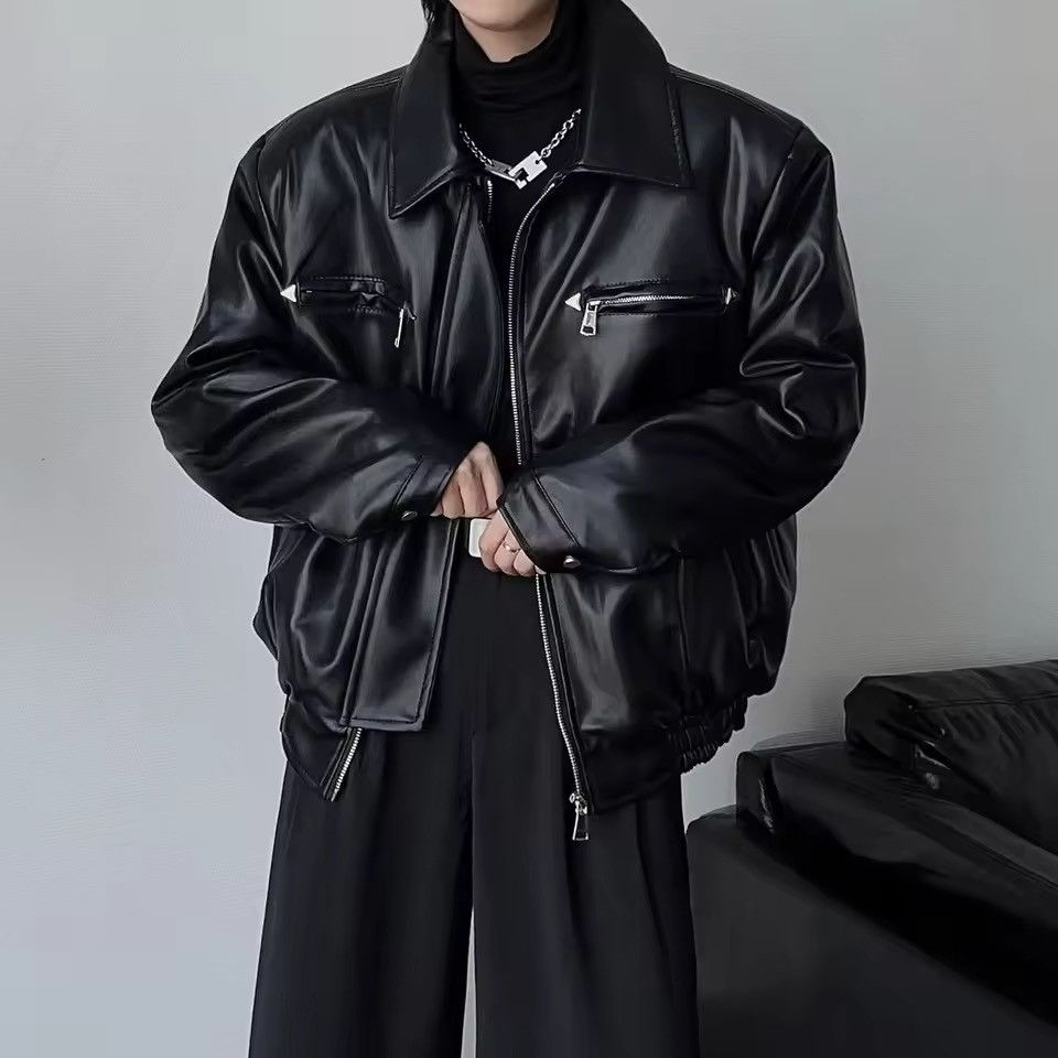 Japanese Brand Boxy Cropped Vegan Leather Bomber Jacket Size US XXL / EU 58 / 5 - 1 Thumbnail