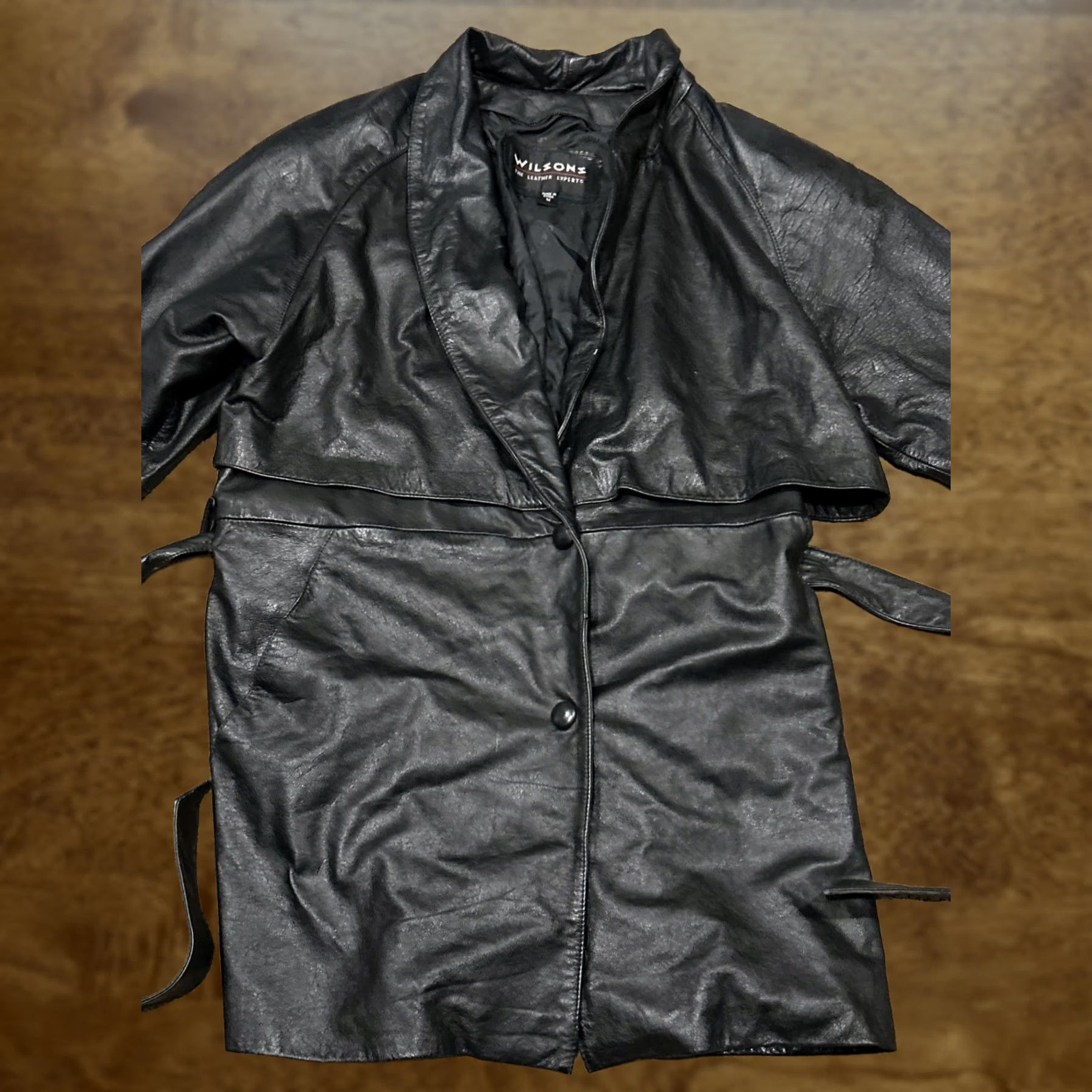 Vintage Wilsons Leather Jacket Coat M Black Belt Button Pre-Owned Women Size M / US 6-8 / IT 42-44 - 1 Thumbnail