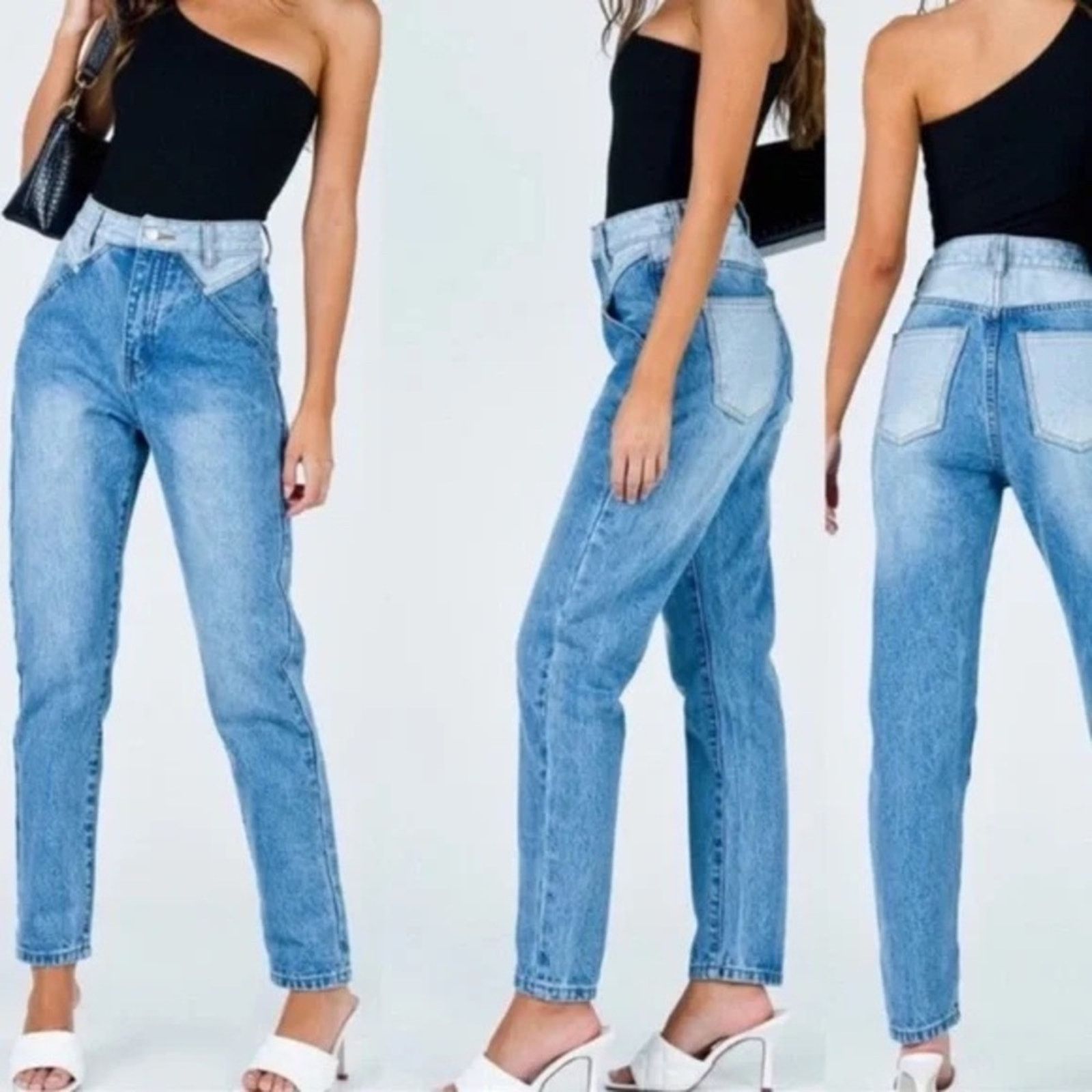 PRINCESS POLLY Princess Polly Two-Tone HR Mom Jeans Straight Leg Womens 6 Size 28" / US 6 / IT 42 - 1 Thumbnail