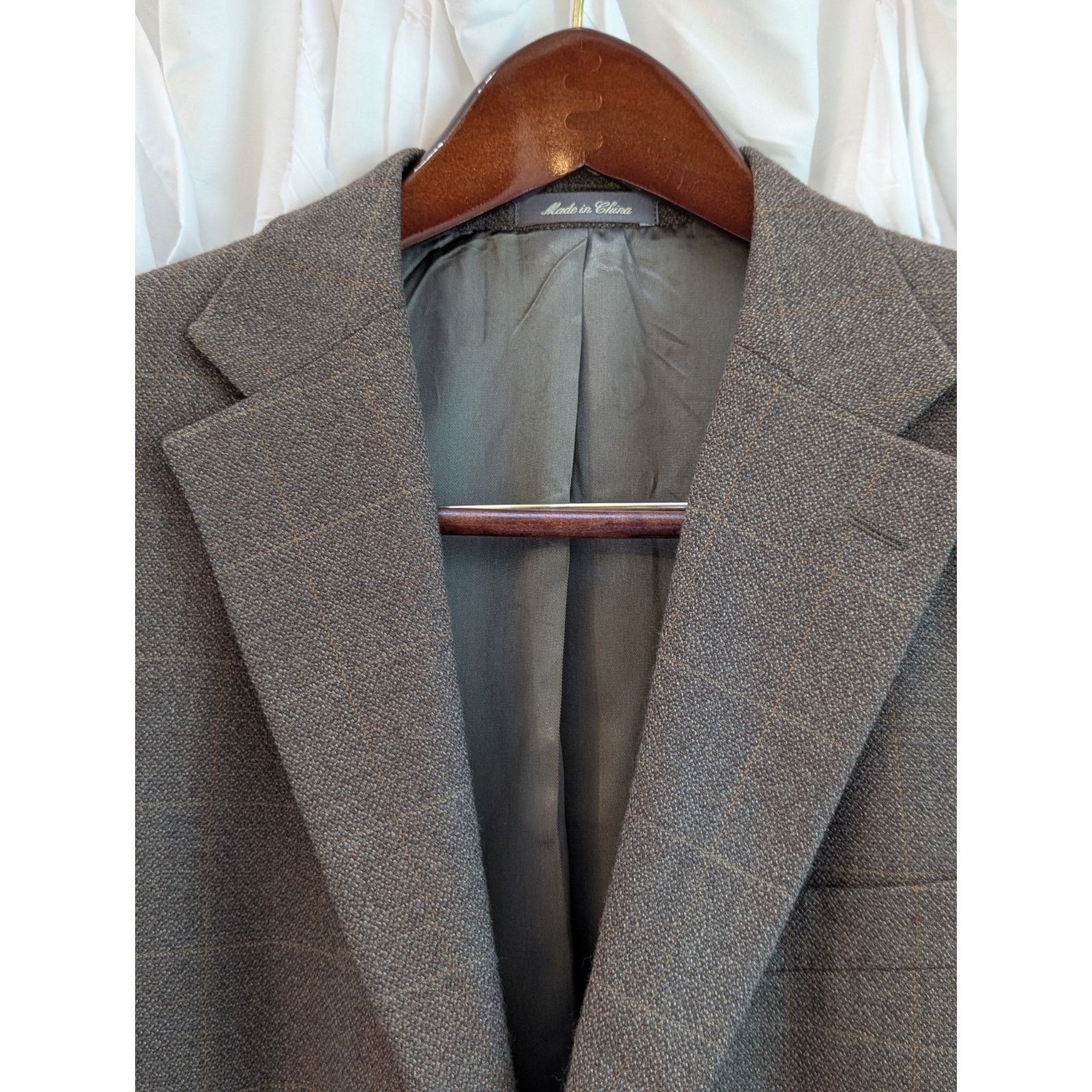 Oscar De La Renta 40R Brown 100% Wool Light Plaid 2 Button Notch Lapel Blazer Size 40R - 3 Thumbnail