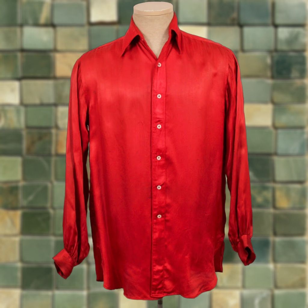 Vintage VINTAGE Men's VTG 30s Red Satin Button Down Shirt Sz M 1930s Western Size US M / EU 48-50 / 2 - 1 Thumbnail