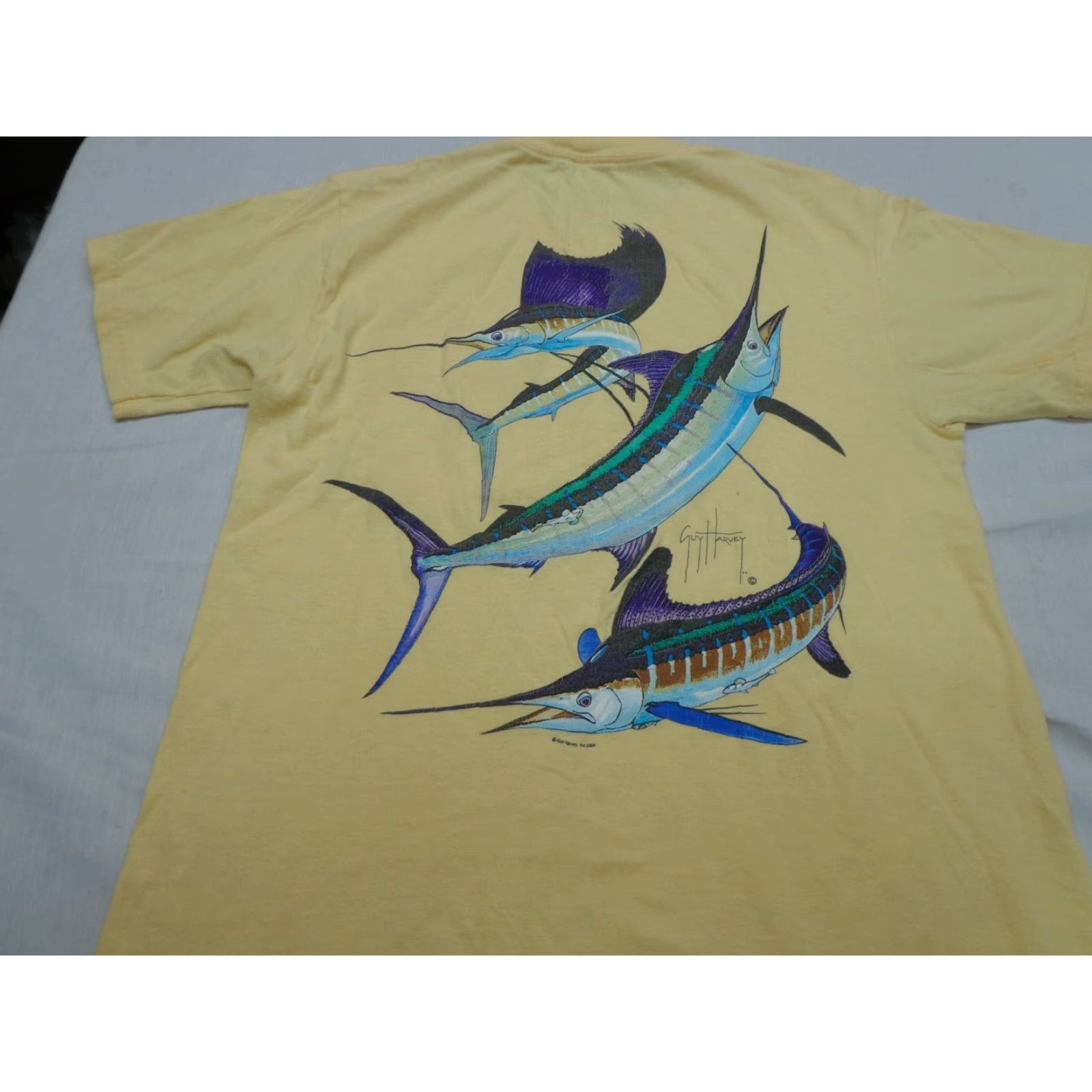Guy Harvey Guy Harvey Yellow T-Shirt Mens Small Crew Neck Short Sleeve Cotton Graphic Print Fish Size US S / EU 44-46 / 1 - 2 Thumbnail