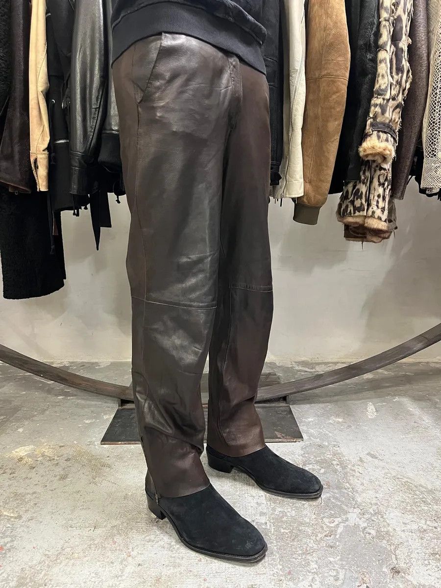 Jil Sander × Vintage Jil Sander Brown Dark Leather Eroded Pants Size US 30 / EU 46 - 2 Thumbnail