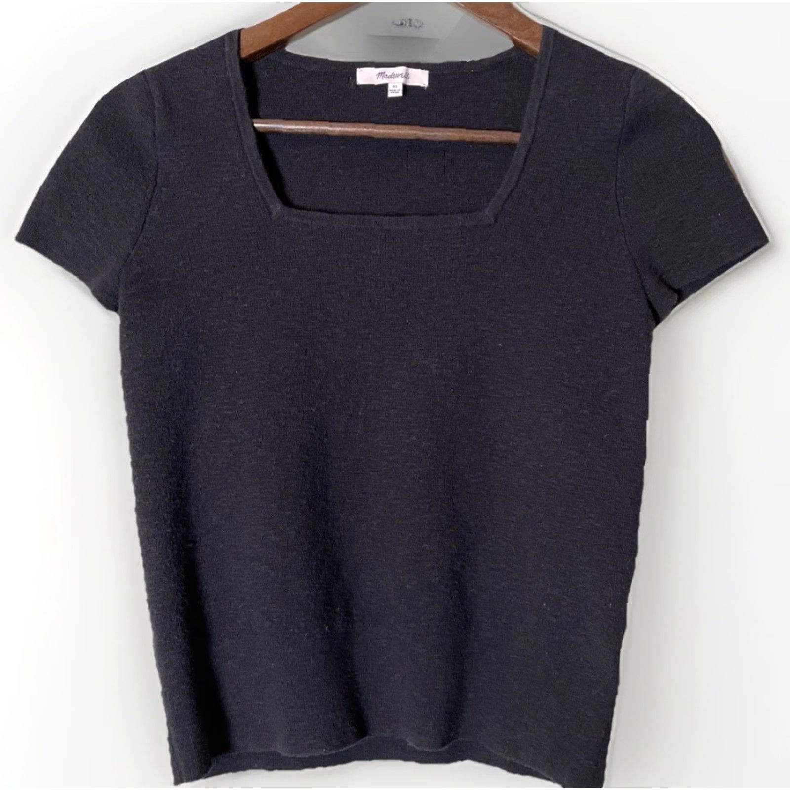 Madewell Madewell Tee Women’s XS Black Short Sleeve Square Neck Crop Top Casual Size XS / US 0-2 / IT 36-38 - 2 Thumbnail