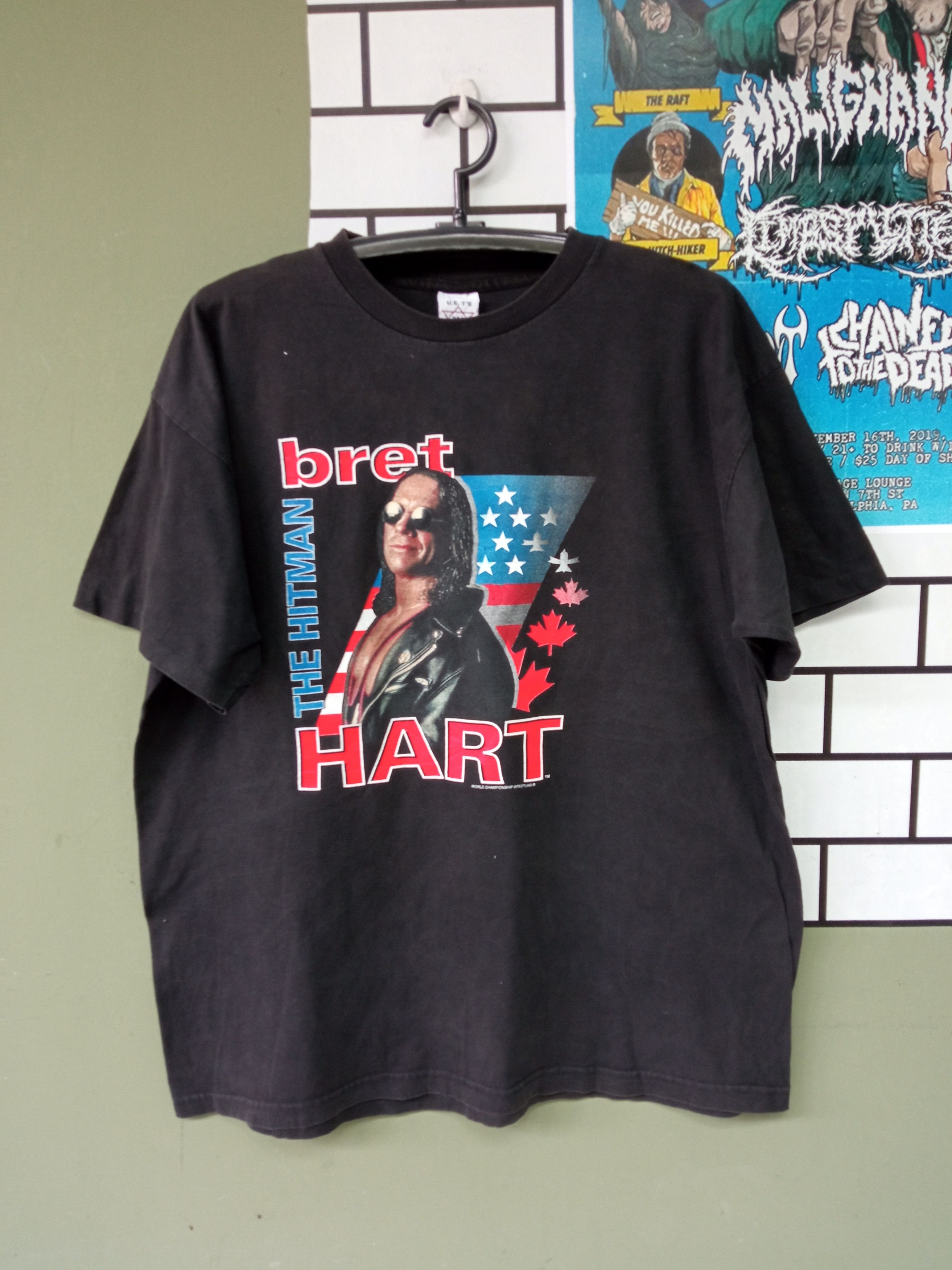 image of Made In USA x Vintage Bret Hart The Hitman Wcw Wwf Wrestling Vintage T Shirt in Black (Size XL)