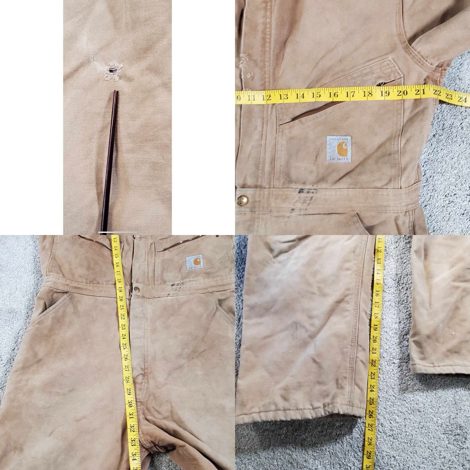 Carhartt Vtg 1989 Carhartt Canvas Duck Coveralls 42R Insulated Lined Distressed Workwear 80s Hunting Mens Brown Long Zip Pockets Logo Zipper Size US 42 / EU 58 - 8 Thumbnail