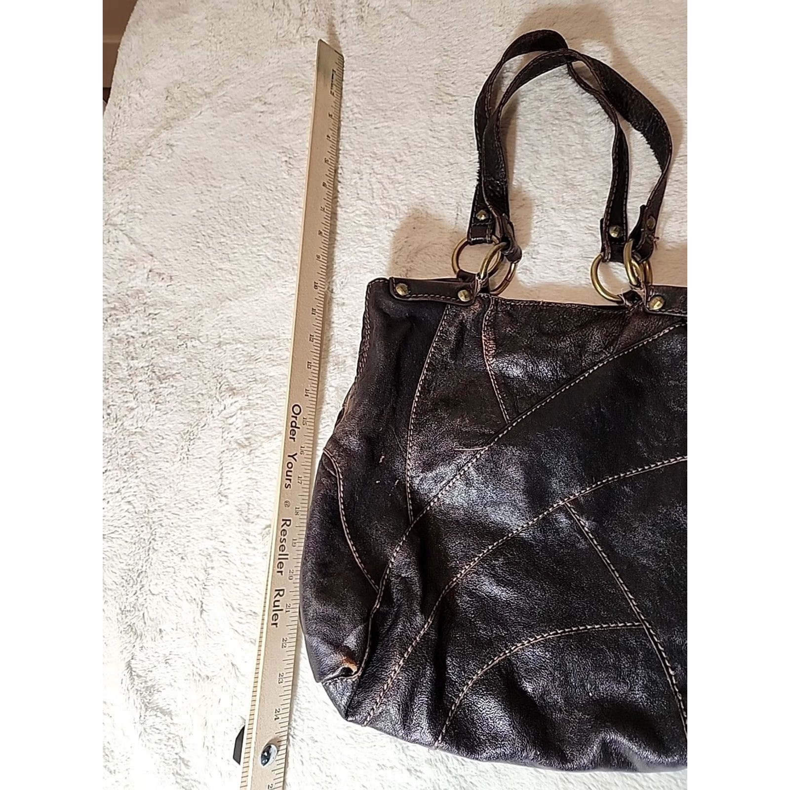 Fossil Fossil Handbag Hobo Bag Leather Patchwork Quilted Brown Large 23X13" Womens Vintage Bag Purse Size ONE SIZE - 3 Thumbnail