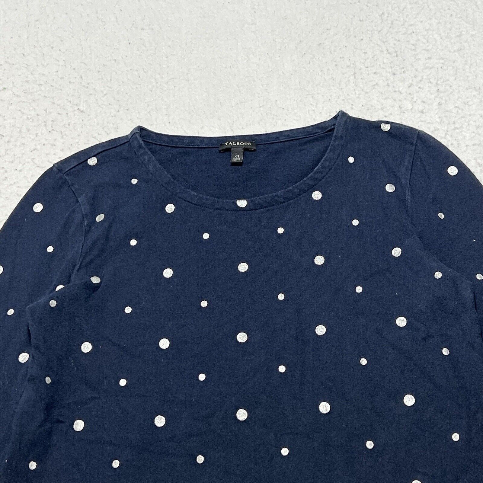 Other Talbots XS Crewneck 3/4 Sleeve Blue Silver Polka Dot T Shirt Size XS / US 0-2 / IT 36-38 - 2 Thumbnail