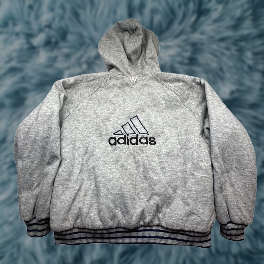 Adidas VINTAGE Adidas Reversible Nylon Jacket Hoodie Mens Large Navy Blue Gray White Full Zip Pockets Logo 90s Coat Size US L / EU 52-54 / 3 - 1 Thumbnail
