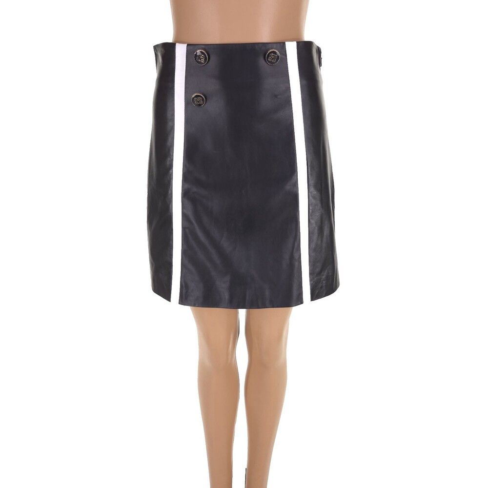 Sandro Sandro Gansia Button-Embellished Striped Leather Mini Skirt Size 28" / US 6 / IT 42 - 2 Thumbnail