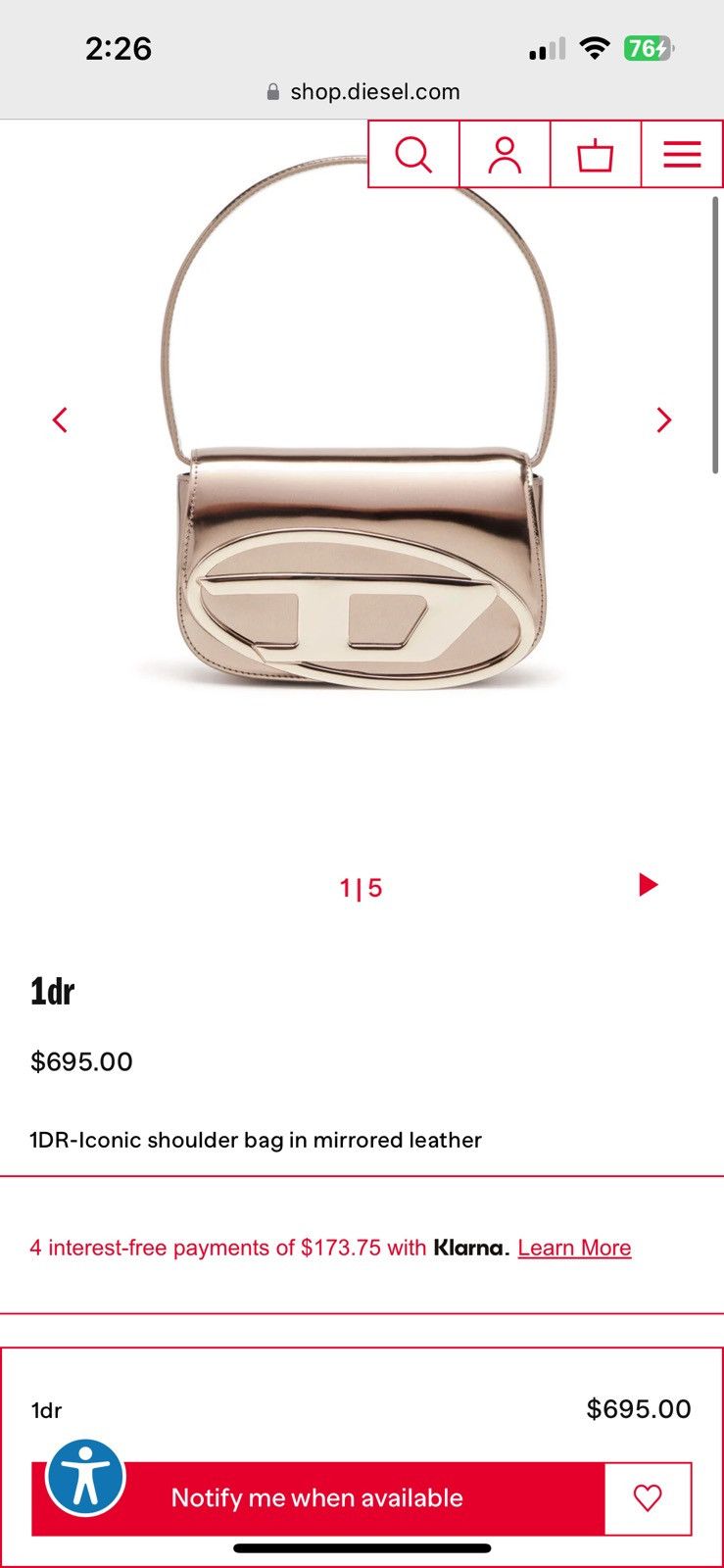 Diesel 1DR-Iconic shoulder bag in mirrored leather Size ONE SIZE - 16 Thumbnail