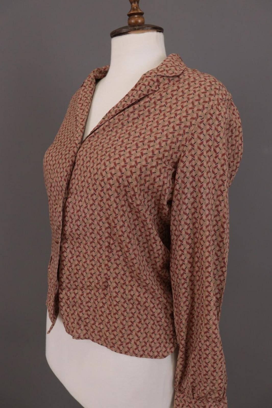 Designer Max Studio Brown Printed Button Down Blouse Shirt Size XS Size XS / US 0-2 / IT 36-38 - 8 Thumbnail