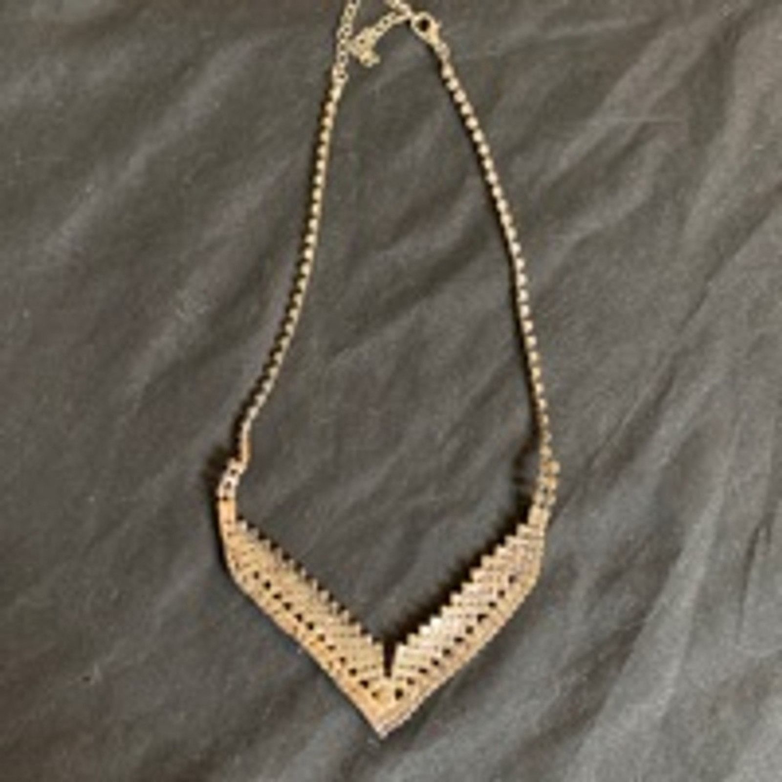 Vintage Y2K Silver Rhinestone V Necklace Statement Choker Adjustable Size ONE SIZE - 7 Thumbnail