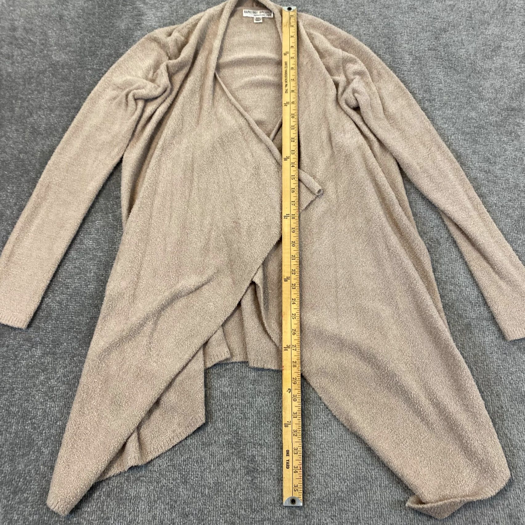 Vintage Barefoot Dreams Cardigan Women M Light Brown Bamboo Chic Lite Knit Drape Front Full Zip Pockets Size M / US 6-8 / IT 42-44 - 3 Thumbnail