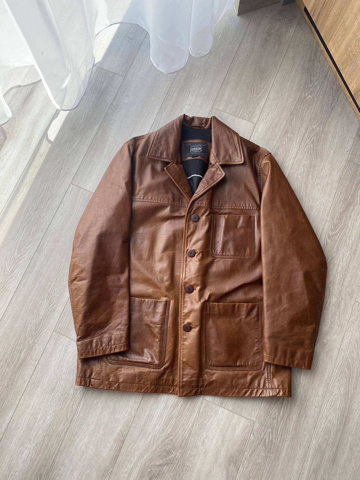 image of Leather Jacket x Redskins Vintage Redskins Cow Leather Coat Jacket in Brown, Men's (Size Large)