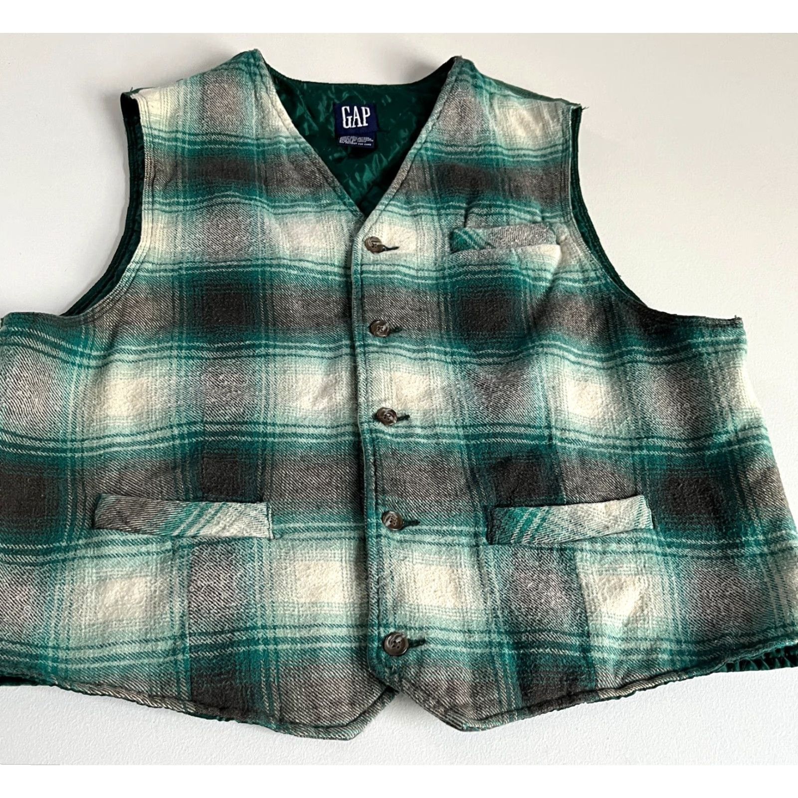 Gap VINTAGE Gap Vest Shirt Men 90s Plaid Green L Waistcoat Padded Pockets Size US L / EU 52-54 / 3 - 5 Thumbnail