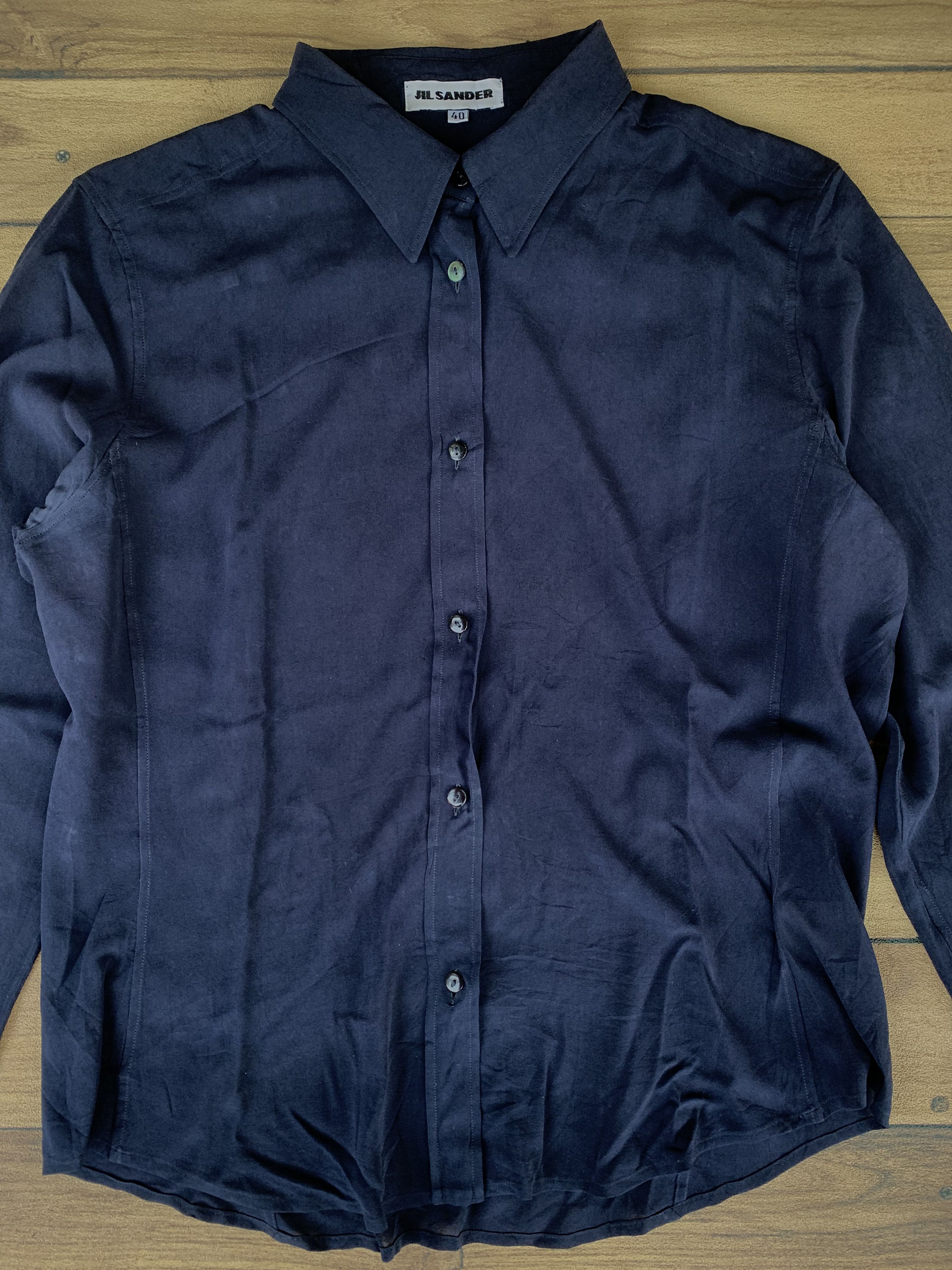 Jil Sander Jil sander silk navy button up long sleeve Size S / US 4 / IT 40 - 2 Thumbnail