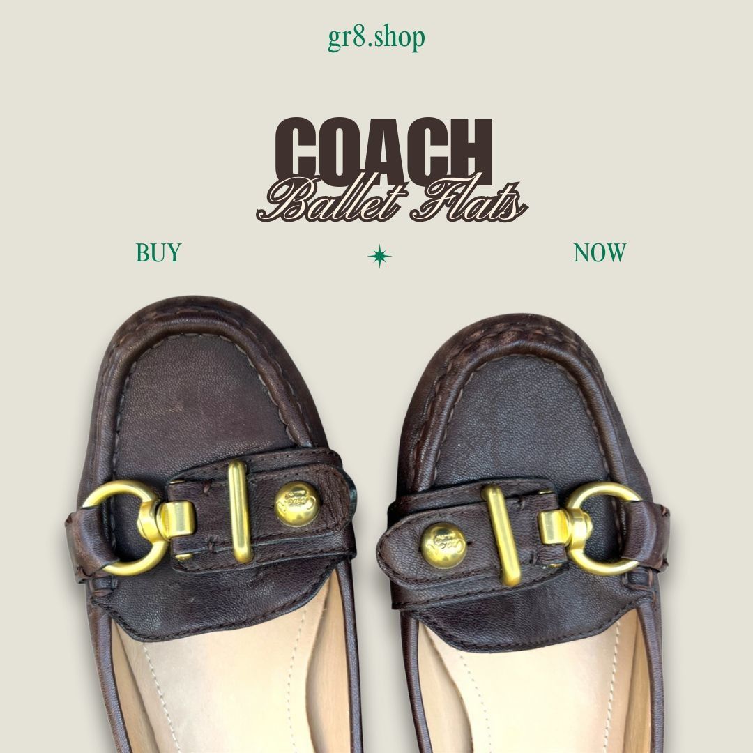 Coach Coach Brown Leather Ballet Flats W/ Gold Hardware & Buckle A Size US 7.5 / IT 37.5 - 1 Thumbnail