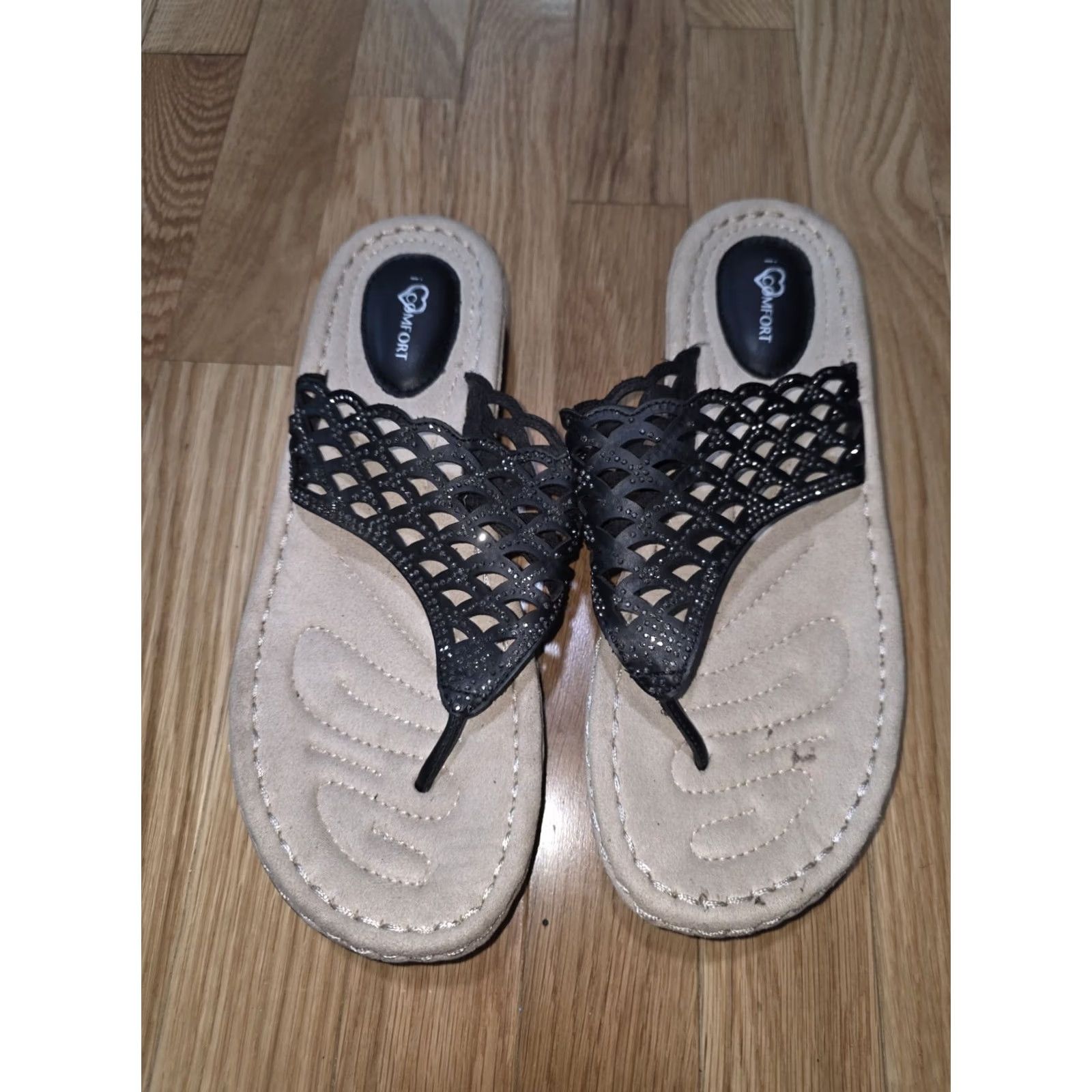 J Brand I Love Comfort Sandal Woman Slip On Rhinestone Black Size 9 Wedge Thong Comfort Size US 9 / IT 39 - 7 Thumbnail