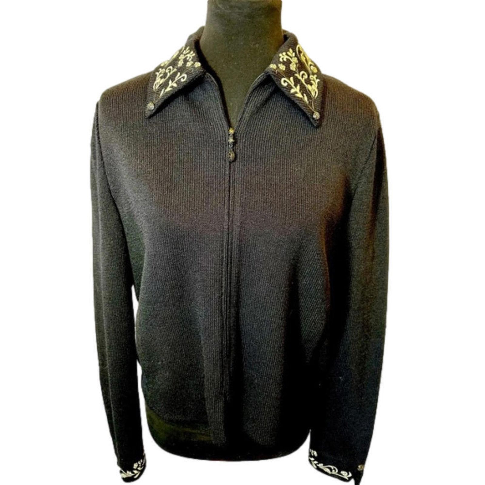 St. John St. John Collection Black Knit Zip Suit Jacket POCKETS Size L / US 10 / IT 46 - 1 Thumbnail