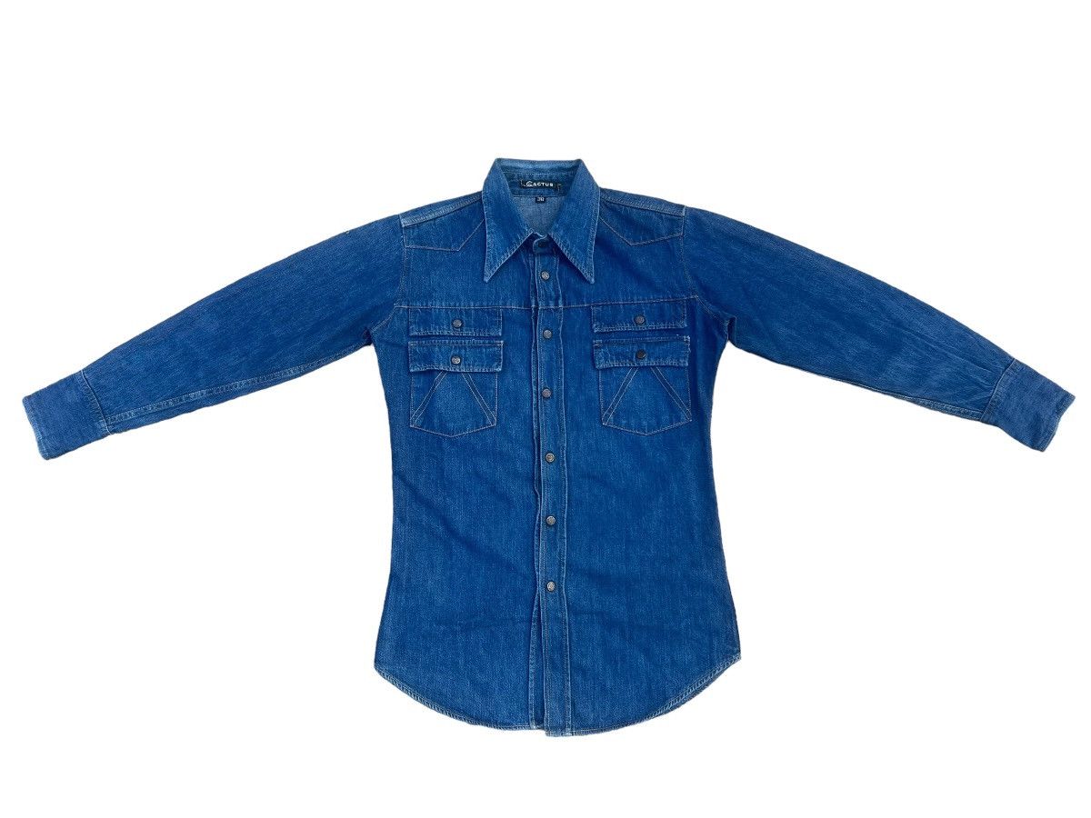 Vintage Vintage 70s CACTUS Japan Western Snap Button Denim Shirt Size US S / EU 44-46 / 1 - 1 Thumbnail