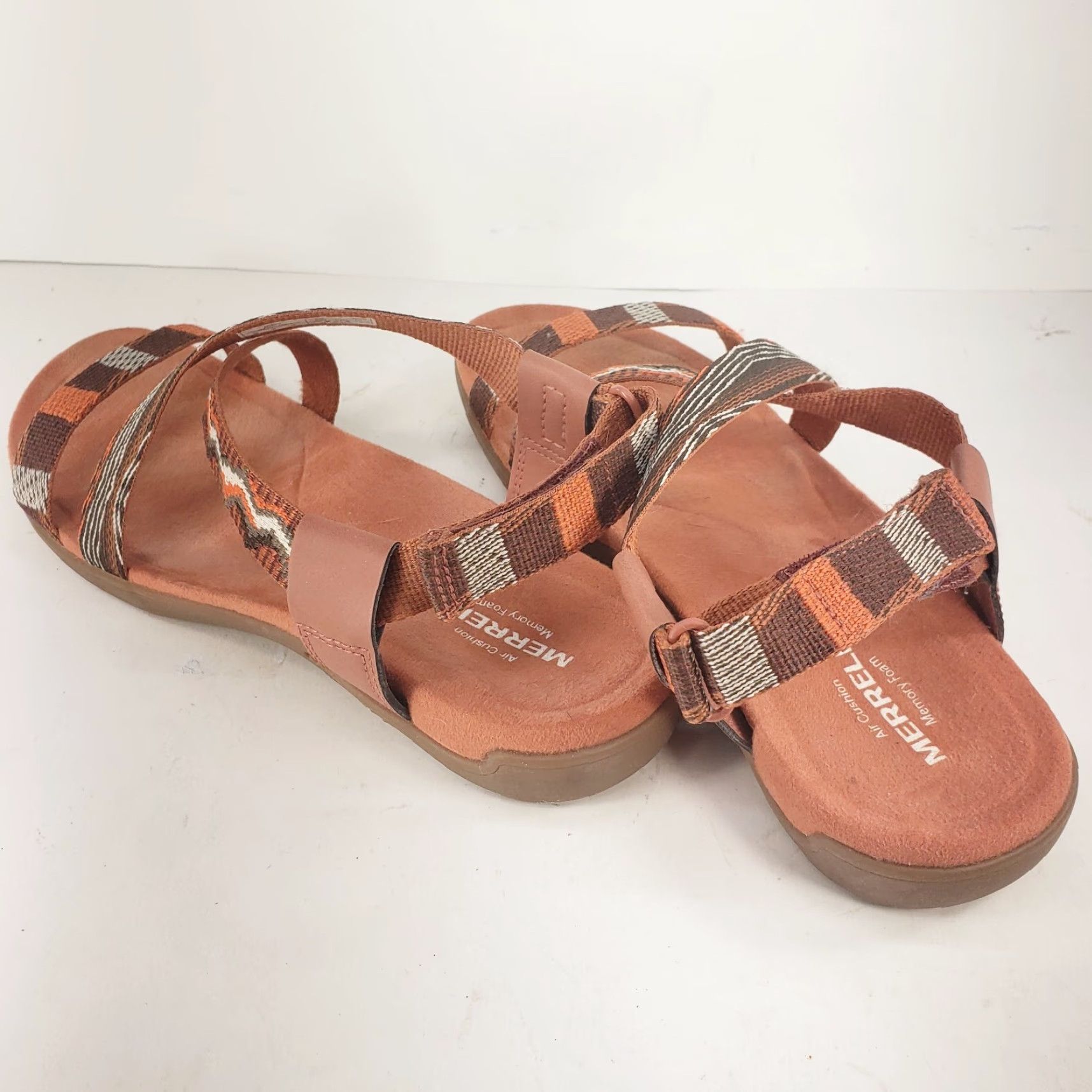 Merrell Merrell Womens Sandals Orange Strappy Comfort Arch Support Muri Redwood District Geometric Outdoor Fabric Slip-on Adjustable Hook & Eye Adults Womens Size US 9 / IT 39 - 4 Thumbnail