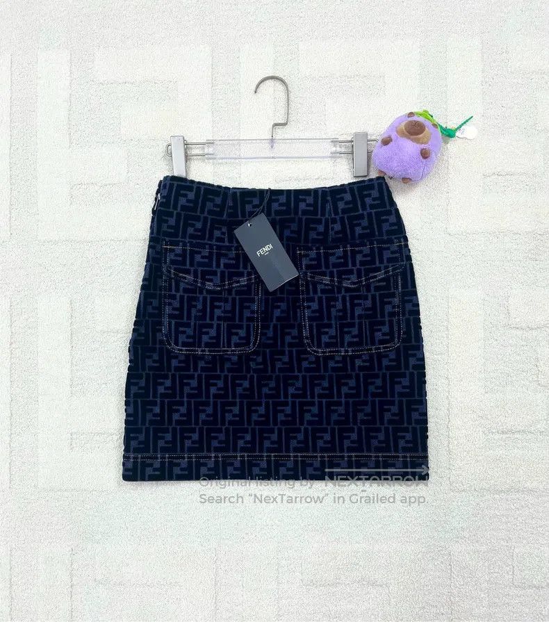 Fendi Fendi Monogram Printed Denim Velvet Skirt Size 25" / US 0 / IT 36 - 2 Thumbnail