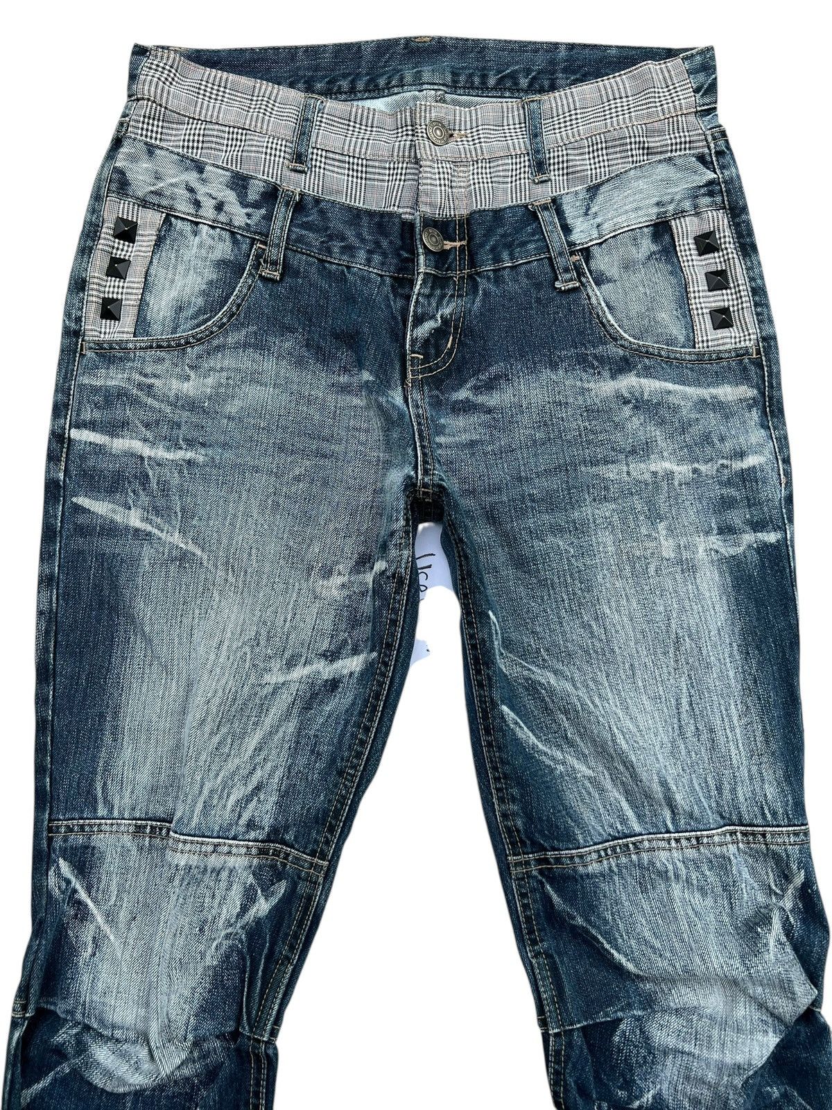 PPFM Double Waist Spellout Faded Denim Jeans 31x32
