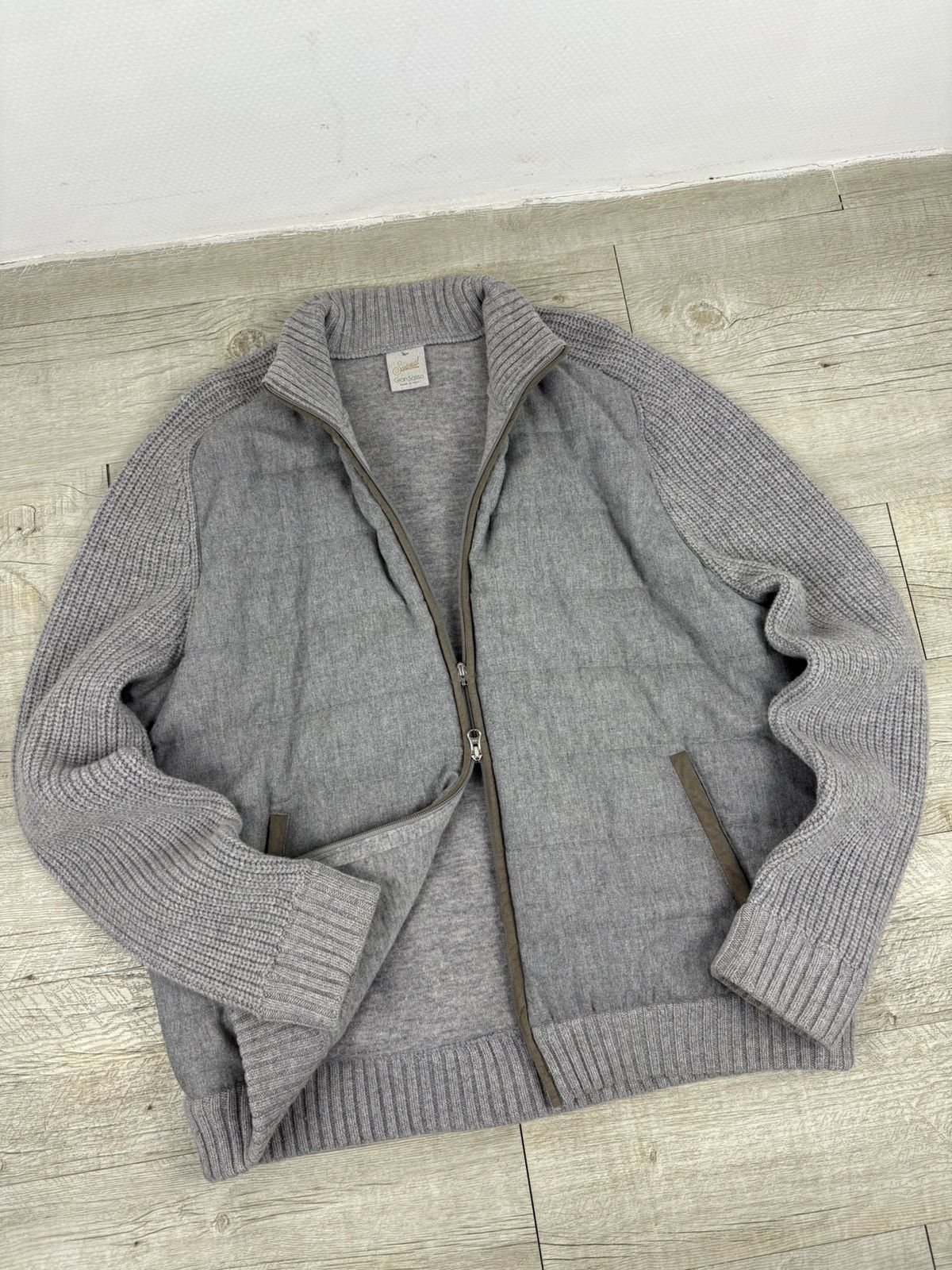 Gran Sasso Rare Sartorial Gran Sasso Knit Wool-Cashmere Down Jacket Full-Zip Cardigan Bomber Size US XL / EU 56 / 4 - 4 Thumbnail