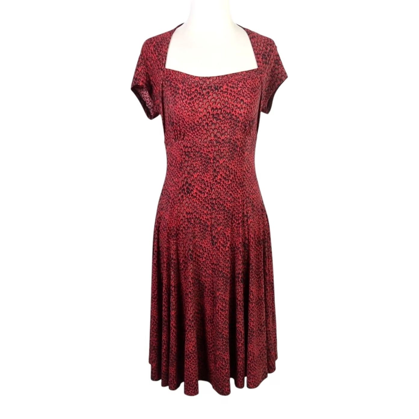Norma Kamali Norma Kamali dress Jersey Knee Length S Red/Leopard Print Square Neck Short Sleeve Womens Size S / US 4 / IT 40 - 2 Thumbnail