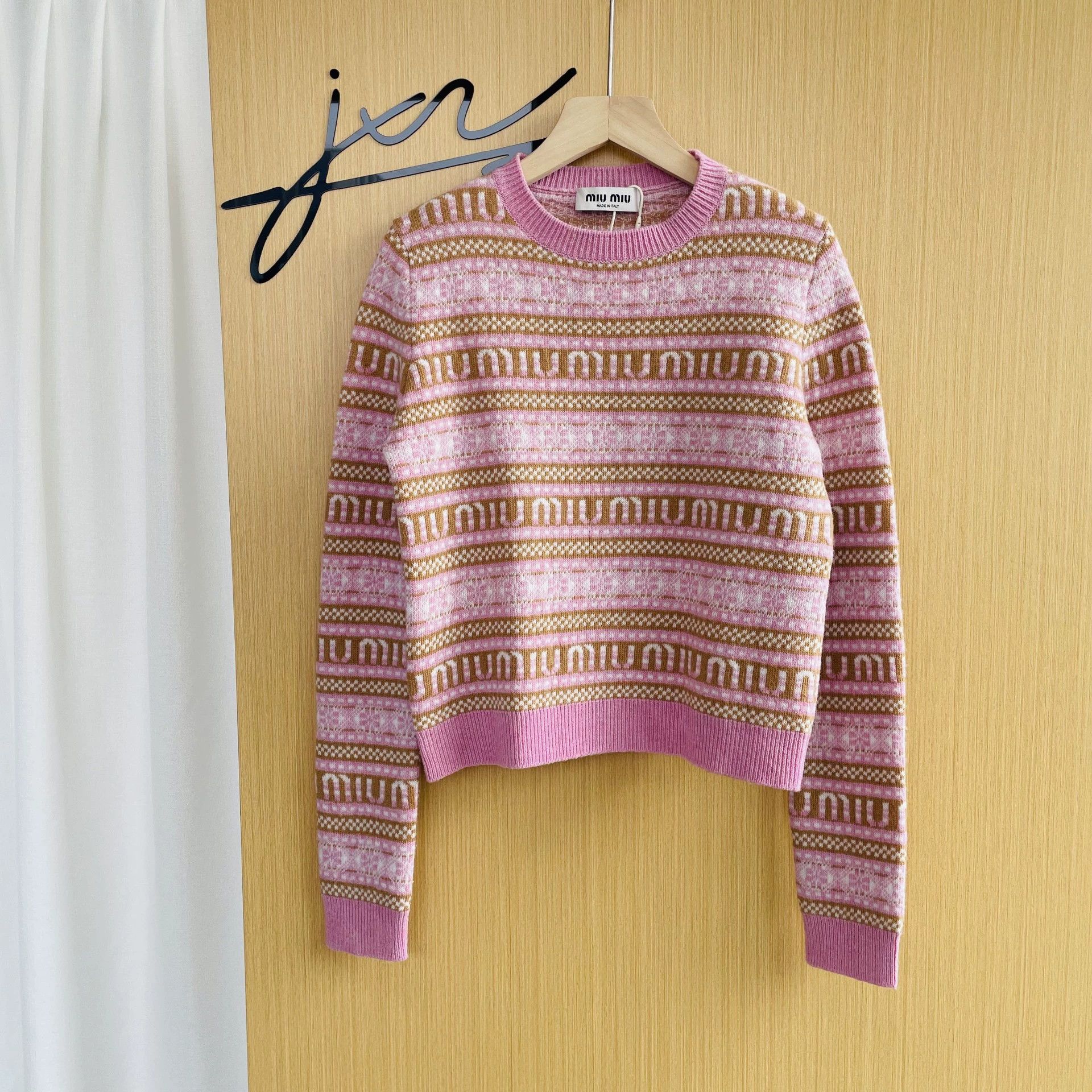 Miu Miu MIU MIU SS23 Striped Logo Wool Sweater Women Pink 38 Size XS / US 0-2 / IT 36-38 - 1 Thumbnail