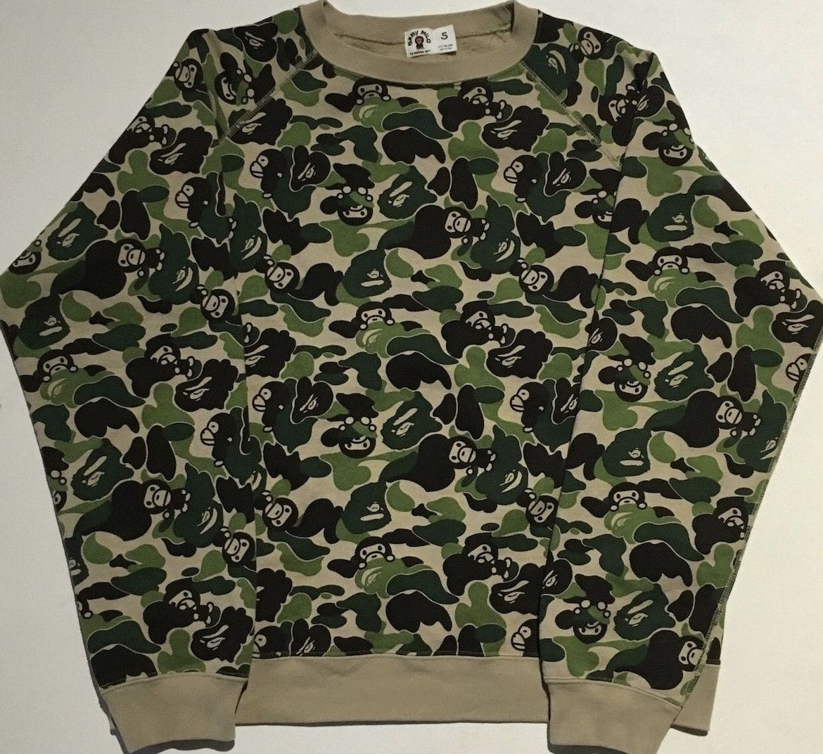 Image of Bape Baby Milo Camo Crew Neck Sweatshirt, Men's (Size Small)