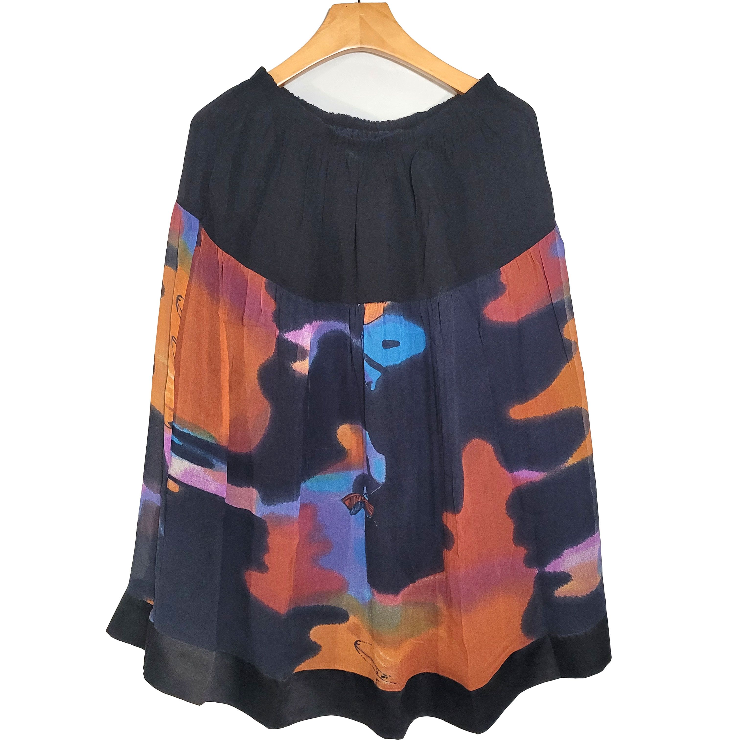 Other Women's 100% Silk A-Line Layered Skirt Elastic Waist SCk247 Size 32" / US 10 / IT 46 - 1 Thumbnail