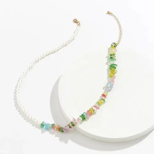 Jewelry Imitation Pearl and Colorful Stone Beads Necklace Size ONE SIZE - 4 Thumbnail