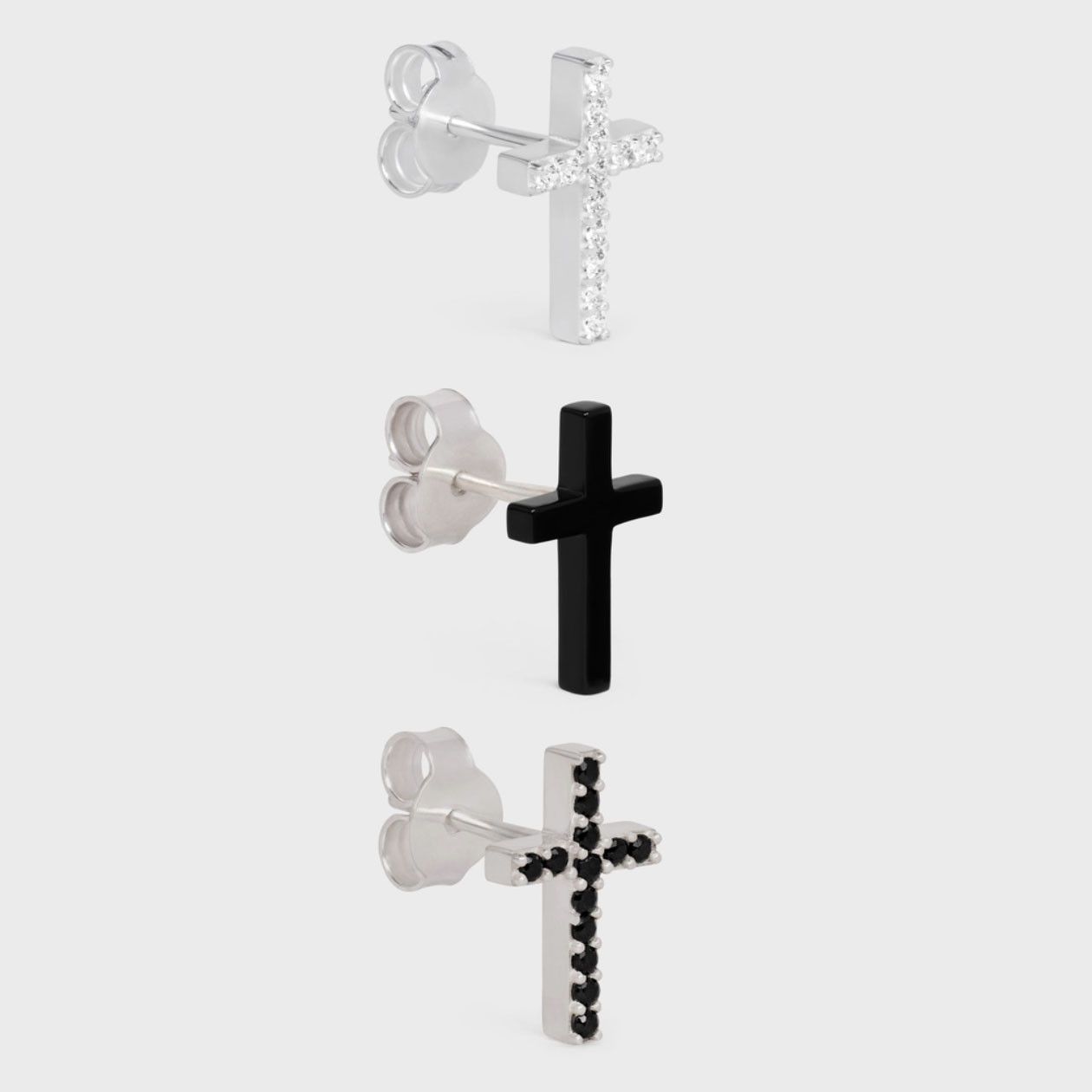 Celine Cross Studs, Brass With Rhodium Finish, Crystals And Varnish Size ONE SIZE - 2 Thumbnail