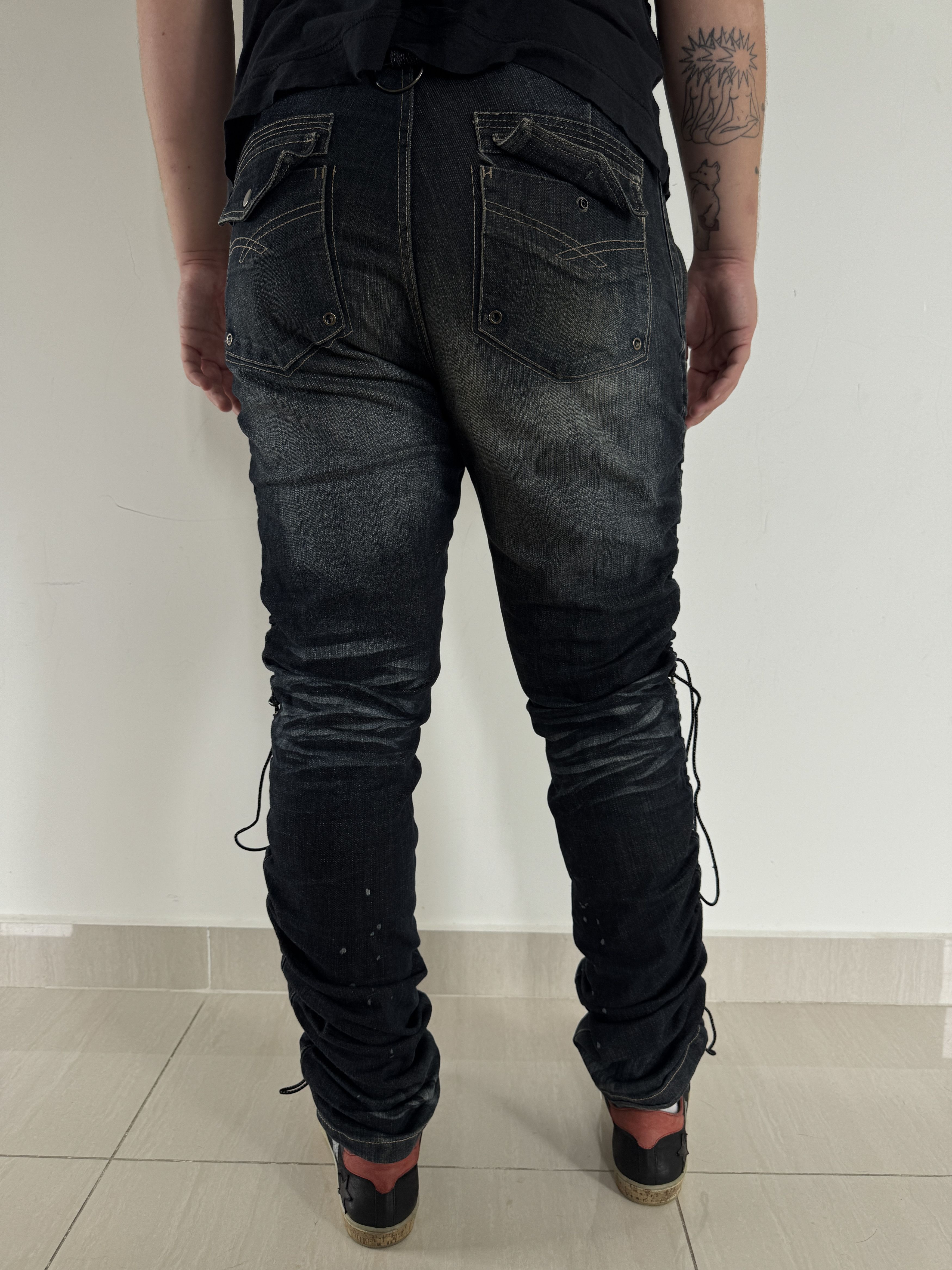 PPFM PPFM Destruct Product Ruched Biker Denim Jeans Size US 33 - 14 Thumbnail