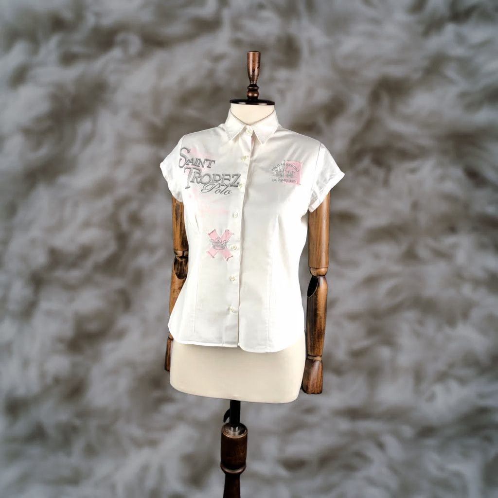 La Martina LA MARTINA Women's Blouse Shirt White Cotton Short Sleeve Size 3 Size XS / US 0-2 / IT 36-38 - 1 Thumbnail