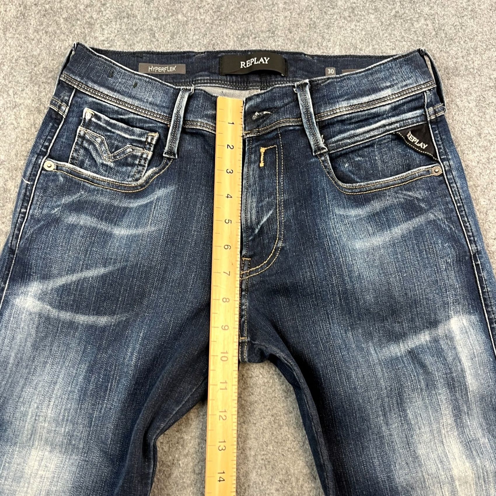 Replay Replay Jeans Slim Tapered 30 34 Dark Wash Blue Whiskers Stretch Anbass Men Size US 30 / EU 46 - 5 Thumbnail