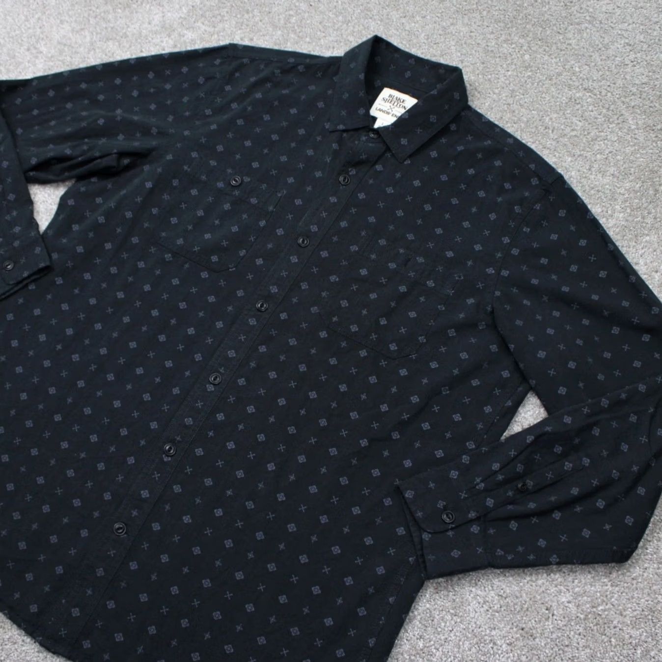 Lands' End Blake Shelton x Lands' End AOP Shirt Mens Large Black All Over Print Cotton L/S Shirt Size US L / EU 52-54 / 3 - 4 Thumbnail