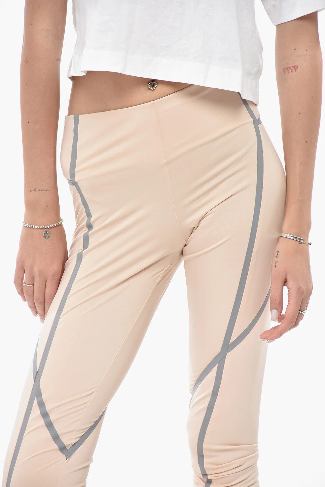Off-White og1mm0426 Ankle Zip Leggings in Beige Size 27" / US 4 / IT 40 - 3 Thumbnail