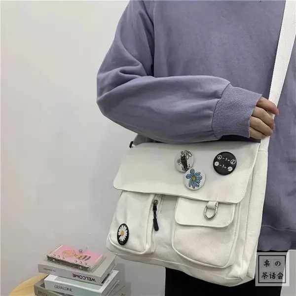 Vintage Women White Canvas Messenger Bag Size ONE SIZE - 3 Thumbnail