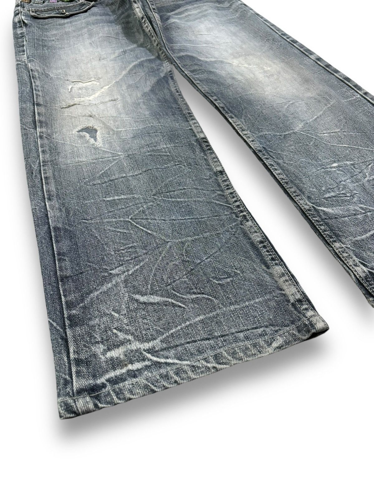 14th Addiction Japanese Brand Double Waist Cracked Wash Loose Ripped Jeans Size US 33 - 9 Thumbnail