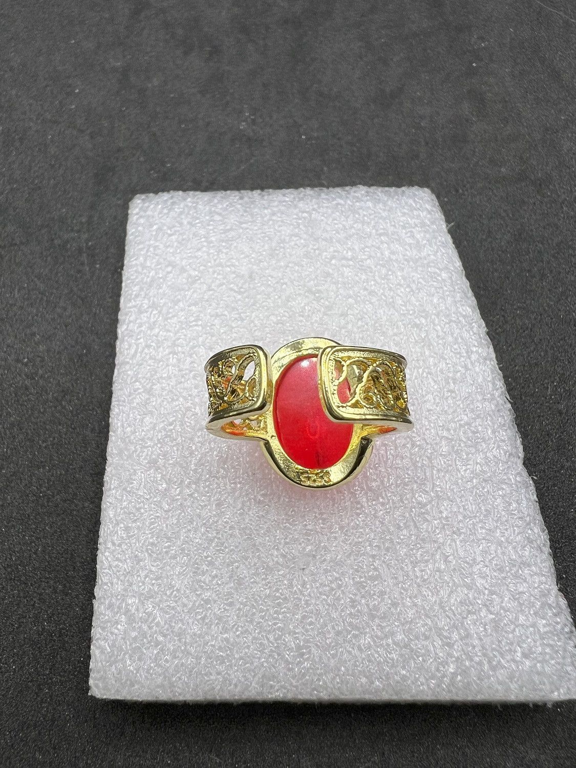 Jewelry Red Crystal Gold Open Back Ring - Size 6.5 Size ONE SIZE - 4 Thumbnail