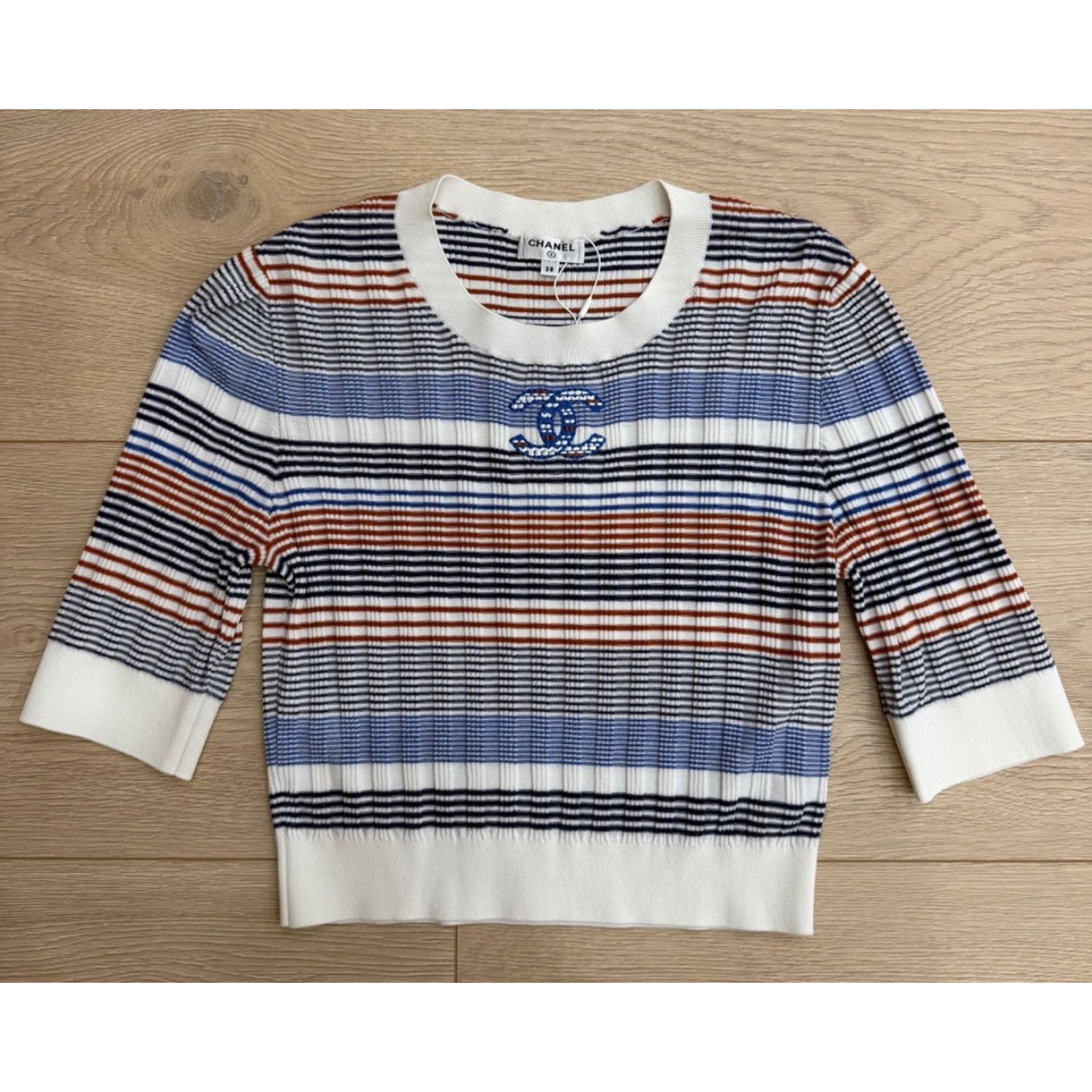 Chanel Chanel 21C Blue White Orange Striped CC Logo Top Pullover 38 Size XS / US 0-2 / IT 36-38 - 2 Thumbnail