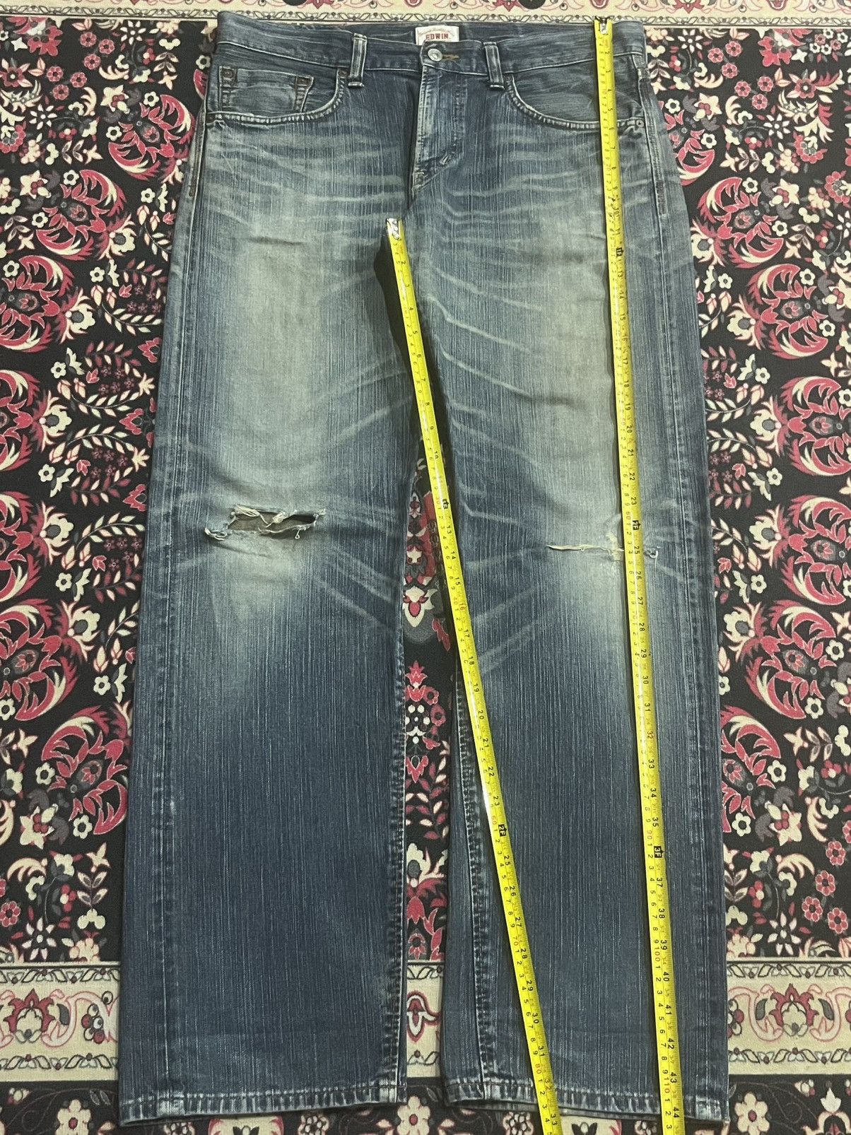 Edwin Vintage Edwin XVS Japan Blue Washed Distressed Jeans Size US 34 / EU 50 - 12 Thumbnail