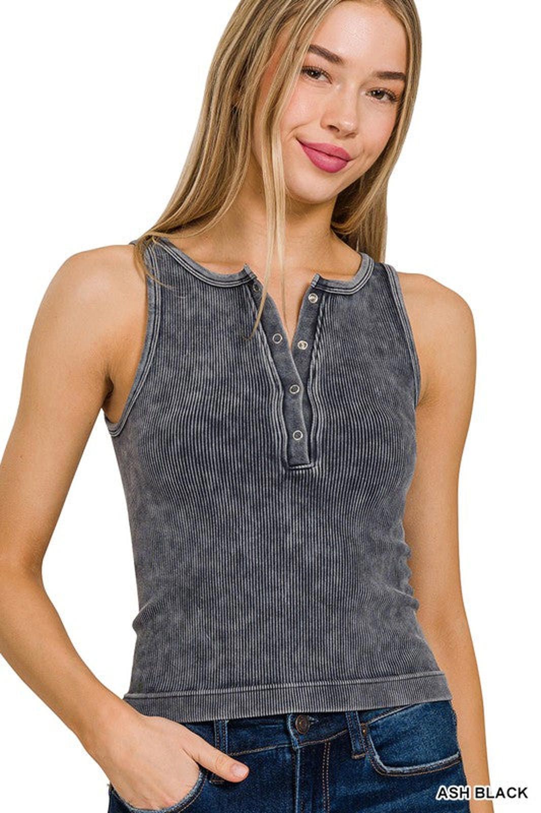 Other Washed Ribbed Seamless Button Up Tank Top Size S / US 4 / IT 40 - 6 Thumbnail