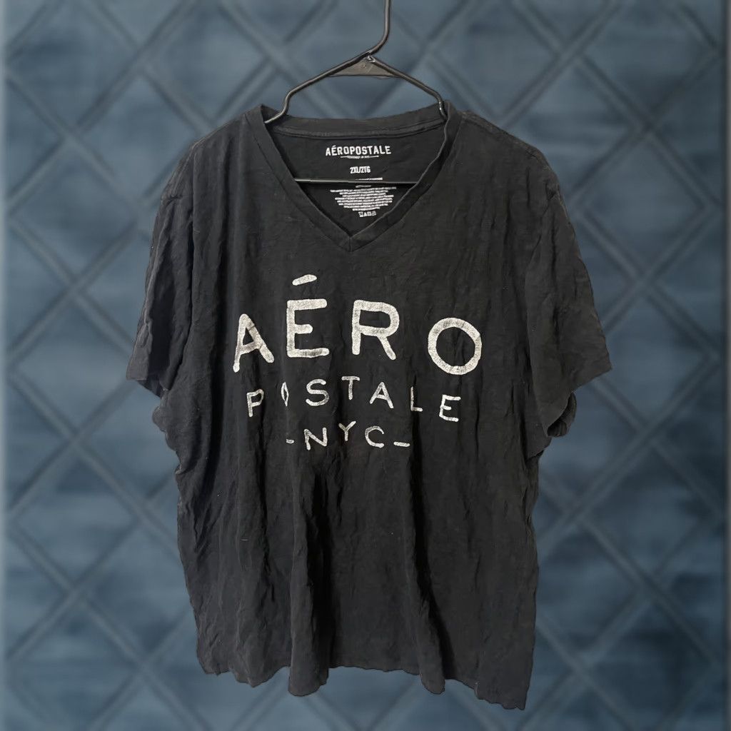 Aeropostale VINTAGE Aeropostale Graphic T-Shirt Men 2XL Black Logo V-Neck Casual Size US XXL / EU 58 / 5 - 1 Thumbnail