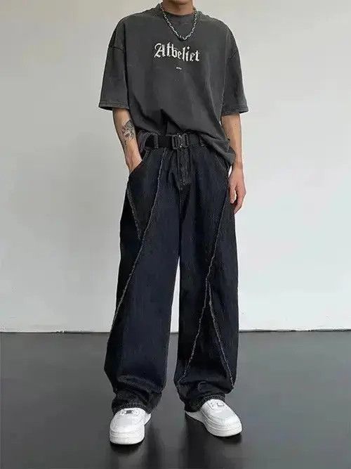 Jean Ayukawa x Ryoka Faded Frayed Dark Denim Wide-Leg Jeans Size US 30 / EU 46 - 6 Thumbnail